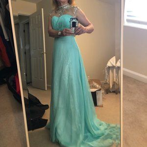 Cinderella Divine Beaded Mint Green Formal Gown